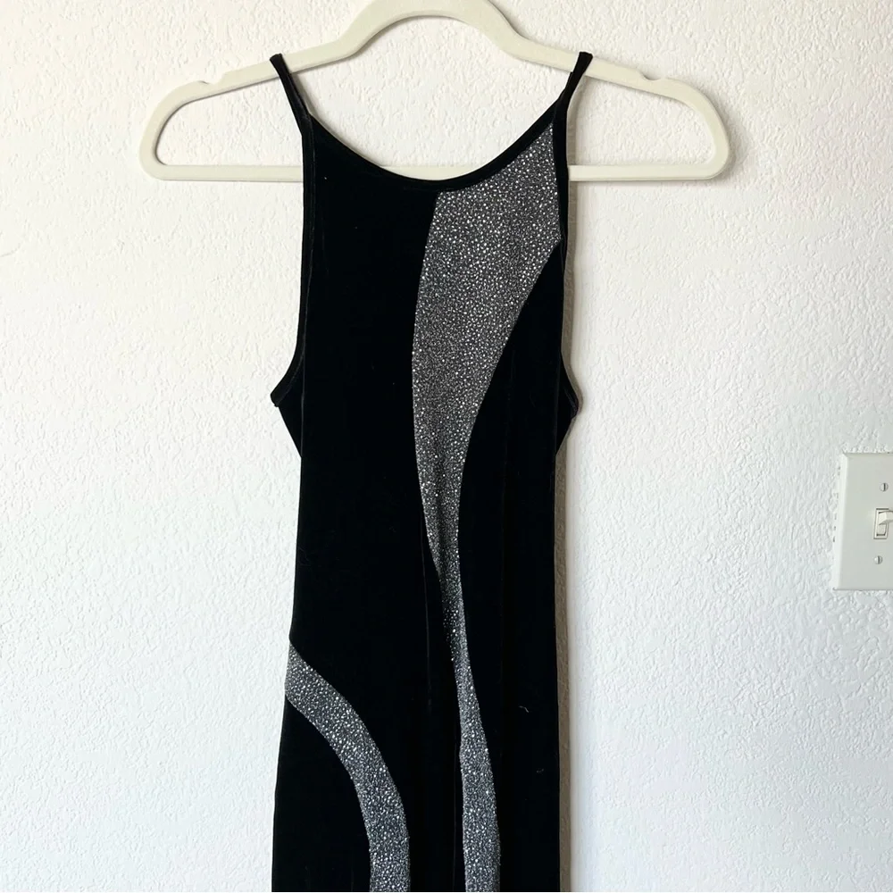 Vintage Y2K 2000s 90s velvet glitter design maxi dress - Picture 3 of 6